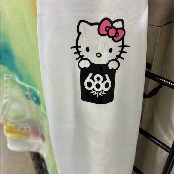 686 x Hello Kitty Cloud Ladies Colorful Pastel Tie Dye Bonded Fleece Hoodie Sz L - Picture 6 of 9